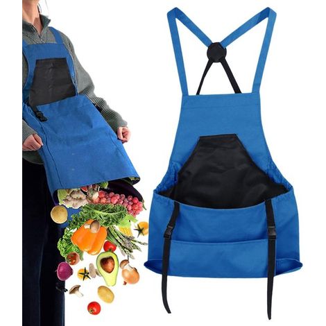 Gartenschürze – Küchenschürze – Pflückbeutel – Obstpflücker – Zum Pflücken von Obst und Gemüse – Blau – 1 Stück (1/5)