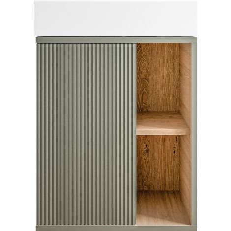 Waschtischunterschrank BELDIVO 50 cm mit Waschbecken - Türanschlag links, Jadegrün matt