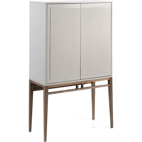 Vitrine laquée 2 Portes avec fermeture push soft - Noyer, gris lumineux (1/5)