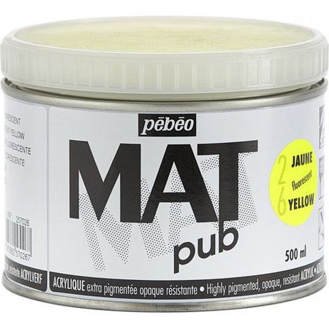 Peinture Acrylique - Pub - 500ml - Jaune Fluo - Finition Mat - Résistante à la lumière (1/4)