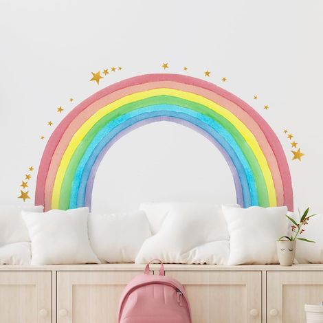 Stickers Muraux Enfants Arc en Ciel Étoiles Autocollant Mural Déco Chambre Fille Stickers Muraux Grand Format pour Nursery, Salle de Jeux et Chambre Bébé (1/5)