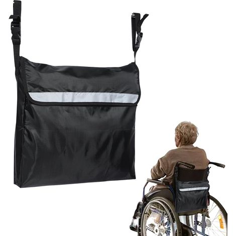 Sac Fauteuil Roulant Imperméable – Wheelchair Bag 45×40×7.5cm – Sac de Courses pour Caddie avec Bandes Réfléchissantes (Noir)