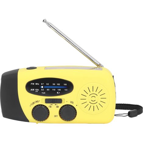 Radio à manivelle certifié CE+FCC+ROHS+MSDS, lampe solaire multifonction d'urgence, lampe à dynamo pour catastrophes, batterie intégrée incluse, jaune, modèle européen (1/5)