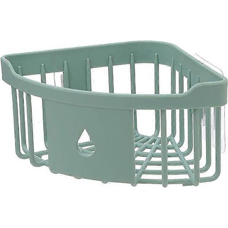 Étagère d'angle de douche avec panier de rangement et porte-gobelet à ventouse, verte. (1/5)