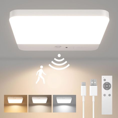 Plafonnier LED sans fil avec détecteur de mouvement, rechargeable, pour douche, salle de bain, garage, escalier, 3 températures de couleur, tél (1/5)