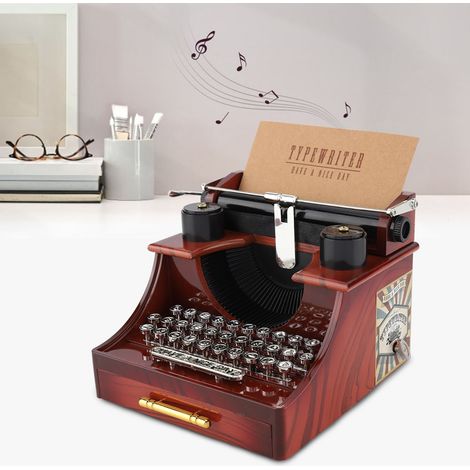 Boîte à musique mécanique style machine à écrire vintage, coffret à bijoux avec tiroir (1/5)