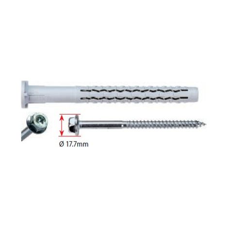 Taco largo universal de nylon GX-L G&B 10x140 mm + Tornillo zincado cabeza hexagonal T40 col. llave 13 mm - caja de 25 - 97033