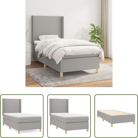 vidaXL Kopfteil - Boxspringbett mit Matratze Hellgrau 100x200 cm Stoff (1/5)