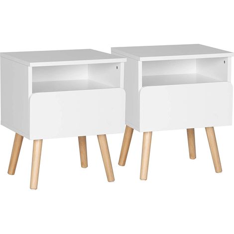 WOLTU 2 X Table de Chevet avec tiroir et Compartiment Ouvert, Table Basse en Bois 40x33, 5x50cm (LxPxH), Blanc (1/5)