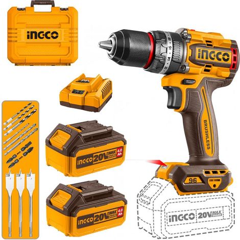 TRAPANO PERCUSSIONE BRUSHLESS 96N.m 2 BATT 4.0ah INGCO (1/4)