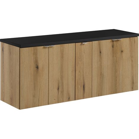 Doppel-Waschtischunterschrank 140cm, in Eiche und schwarz, NEWPORT-56-OAK (1/5)