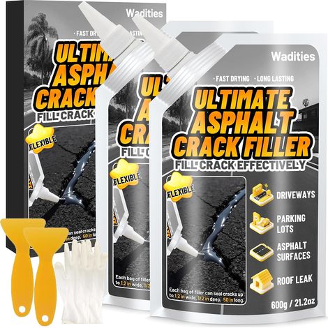 Mastic pour fissures dans l'asphalte 1.2 kg, mastic de réparation imperméable à nivellement automatique pour allées, trottoirs, joints de béton noir, séchage rapide pour l'extérieur - Noir (1/5)