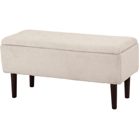 Banc de rangement coffre pieds bois caoutchouc 95x38x45 cm beige