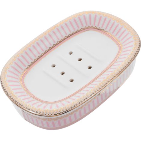 CCYKXA Ceramic Soap Dish - Printed Soap Holder for Bathroom - Portable Bathtub Soap Box - Decorative Soap Container and Storage Box - Pink Soap Organizer