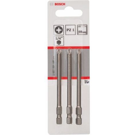 Bosch 3x Schrauberbit Extra-Hart, PZ 1, 89 mm - 2607001581