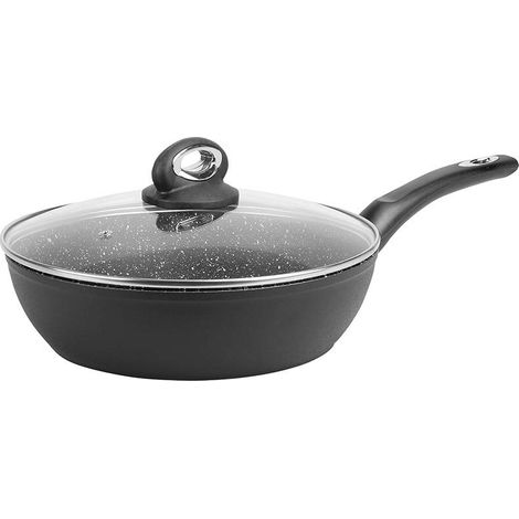 Sauteuse Granité diam. 24 cm en aluminium forgé revêtement noir anti-adhérent sans PFOA aspect pierre couvercle en verre tous feux dont induction (1/3)