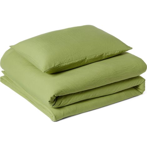 Parure de Lit 1 Personne 2 Pièces en Microfibre Prélavée, Extra Douce avec Effet Froissé Naturel, sans Repassage, Housse de Couette 135 x 200 cm et 1 Taie d'oreiller 50 x 80 cm, Vert (1/5)
