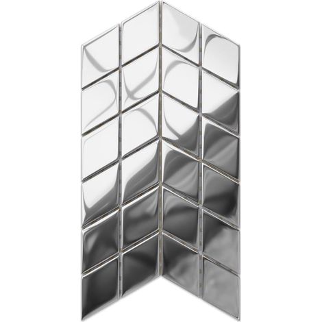 Mosaico in vetro su rete per bagno e cucina 17.2cm x 29.8cm - Mini Silver Chevron (1/5)