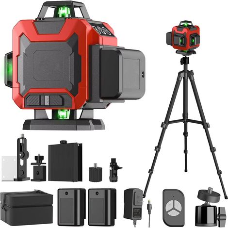 Niveau Laser 4D 16 Lignes 360° Vert Auto-nivelant avec Trépied 1,2M – Niveau Laser Professionnel pour Construction et Chantier