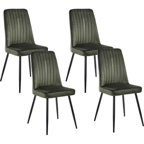 Set di 4 sedie da pranzo con seduta in velluto senza braccioli e gambe in ferro verde scuro Kirby