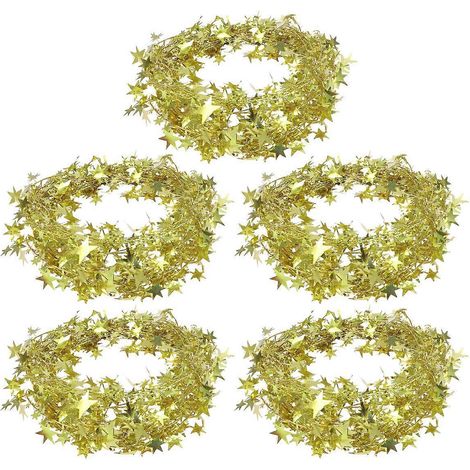 5 guirlandes décoratives en rotin doré pour sapin de Noël et décoration intérieure (étoiles dorées)-Golden