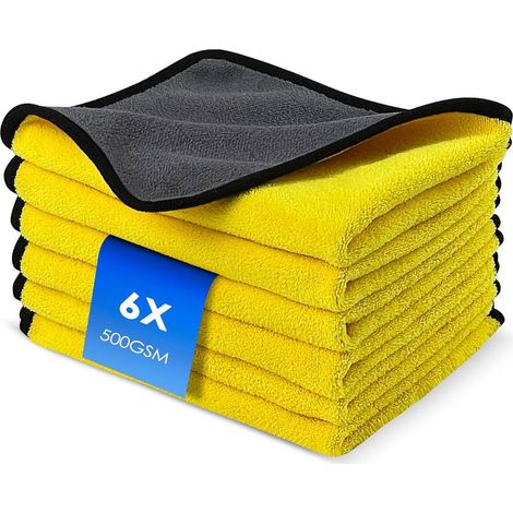 Lot de 6 Chiffon Microfibre Voiture avec 500 GSM, Sechage Lavette Microfibre Lingettes Poussiere Serviette pour la Peinture Voiture, Ultra Absorbant, Nettoyage Professionnel 40 X 30 cm (1/5)