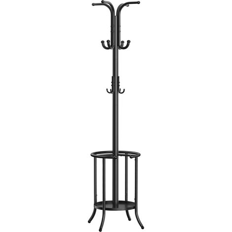 Perchero con soporte para paraguas 12 ganchos estructura metálica 40 x 40 x 175 cm para recibidor salón dormitorio negro 120007089 (1/5)