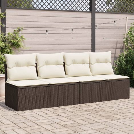Canapé de jardin avec coussins 4 places-Salon de jardin Sofa extérieur marron résine tressée 455766 (1/5)