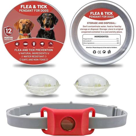 Collier Anti-Puces et Tiques Naturel pour Chien, Huiles Essentielles avec 2 Recharges, Réglable sans Contact Peau, Compatible AirTag, Rouge