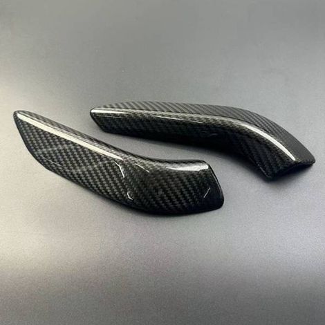 Une paire de protections/pare-chocs arrière en fibre de carbone pour bras oscillant, compatibles avec la Triumph Street Triple 765RS. (1/4)