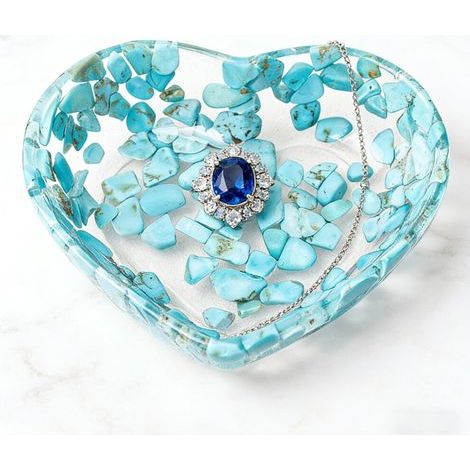 Bol en résine transparente en forme de cœur – bleu, 76 mm