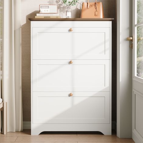 Armoire à chaussures 3 vantaux, petit meuble à chaussures pour entrée, grande capacité de rangement, poignées rondes, idéal pour couloir ou hall (1/5)