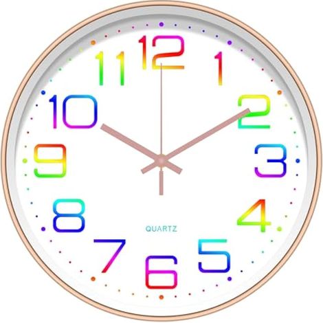 Horloge murale silencieuse 30 cm, moderne, à quartz, sans tic-tac, fonctionne sur pile, pour salon, chambre, cuisine, bureau, école (multicolore) (1/5)