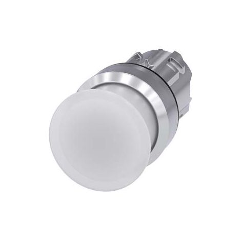 Pulsante a fungo luminoso, 22 mm, tondo, in metallo, lucido, bianco, 30 mm, tipo contatto momentaneo
