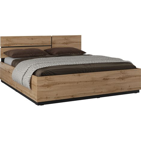 Cama Alfere 123, Roble wotan, Doble, 180x200, Aglomerado laminado, Somieres, 184x205x91cm