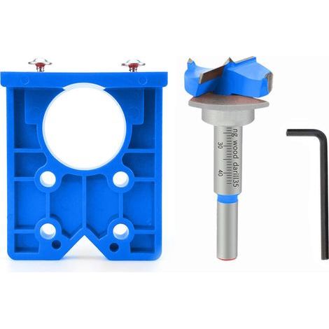 Führungsschienenadapter für die Holzbearbeitung, Werkzeug zum Öffnen von 35-mm-Scharnierlöchern, professionelle Bohrschablone für 35-mm-Scharniere, Lochschablone, blau (1/4)