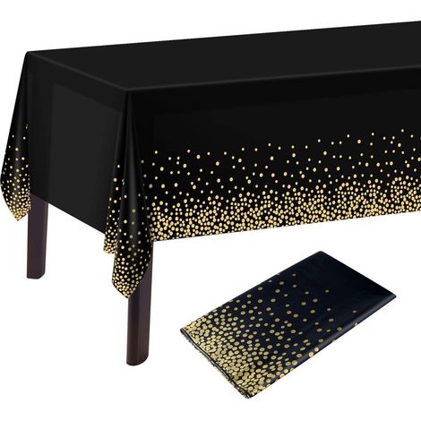 Nappe noire à pois dorés 137x274 cm rectangulaire pour fêtes