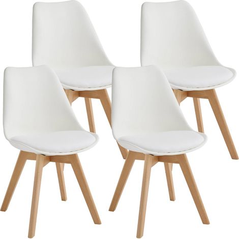 Set 4 Sedie 52x48,5x82 cm in Similpelle e Legno di Faggio Tommy Bianche (1/5)