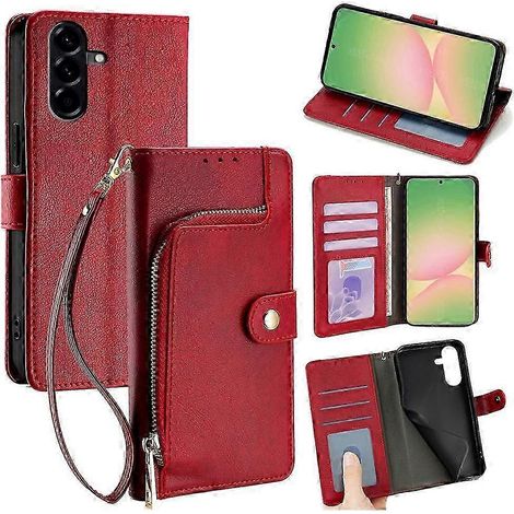 Étui à rabat zippé en cuir pour Galaxy A56 5G, housse de protection avec fermeture éclair, coque élégante et résistante, pochette portefeuille pour smartphone, compatible Samsung, finition premium, ét (1/5)