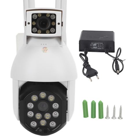 Caméra WiFi Intelligente HD Double Objectif IP66 Étanche Vision Nocturne IR Surveillance à Distance APP Dôme 100‑240V Prise UE (1/5)