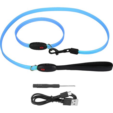 LED-Hundehalsband für den Außenbereich mit Leine, USB-aufladbar, blau S. (1/5)
