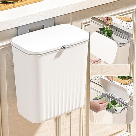 Poubelle de cuisine, 9 l, à suspendre, avec couvercle, pour salle de bain, chambre à coucher, caravane, poubelle à compost pour cuisine (1/5)