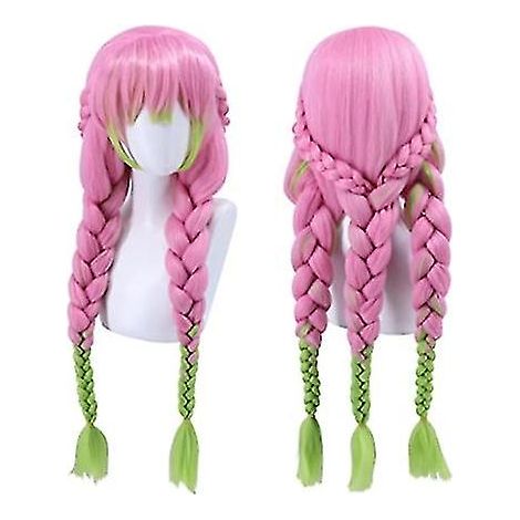 Perruque pour cosplay de Kanroji Mitsuri (Demon Slayer), verte et rose, longue et lisse (YJD)