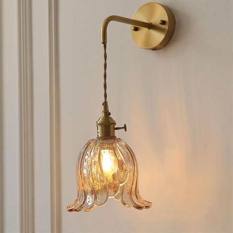 Applique murale, lampe murale vintage avec abat-jour en verre, lustre décoratif en métal, lampe suspendue réglable (sans ampoule) (1/5)