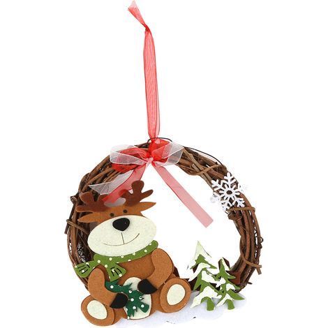 Dekorativer Rattan-Weihnachtskranz, runder Weidenkranz, Weihnachtsbastelidee, Innendekoration für Zuhause, Partys, Geschäfte und Büros (OfficeBear). (1/5)