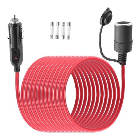 Extension Cable for Cigarette Lighter Socket, 12V 24V Cigarette Lighter Extension Cable Male to Female with LED Light and Fuse, for Tyre Pump, Air Compressor (4M) (1/5)