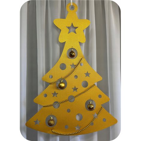Großer dekorativer Fensteranhänger in Form eines goldenen Weihnachtsbaums