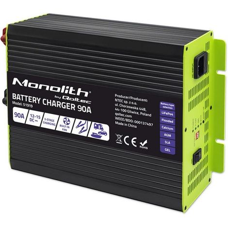 Qoltec Smart Professional Monolith Battery Charger for LiFePO4 AGM GEL SLA batteries 90A 12V Fast charging