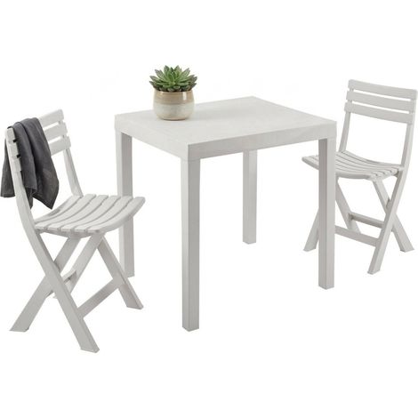 Dmora - Set salotto da esterno Altar, Composizione da giardino con 1 tavolo rettangolare e 2 sedie pieghevoli, Salottino indoor e outdoor da Pic Nic, 100% Made in Italy, Bianco