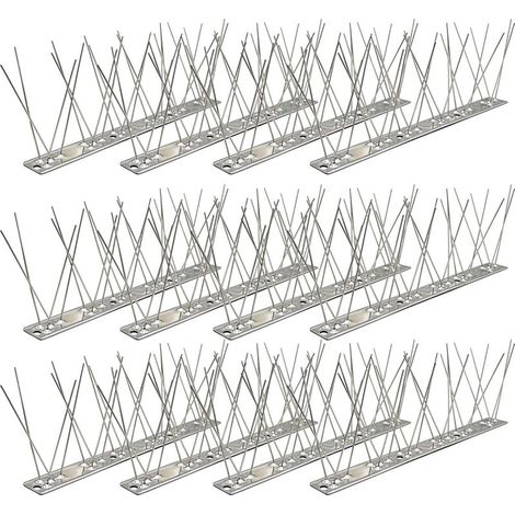 Taubenabwehrspitzen aus Edelstahl (3 m, 12 Stück à 25 cm) – Vogelabwehrset 304 mit 24 Schrauben und 24 Kabelbindern – für Balkone, Dachrinnen, Dächer und Fenster – gegen Krähen (1/5)